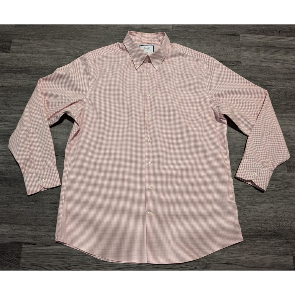 Charles Tyrwhitt Men's Red White Plaid Non Iron Slim Fit Shirt Size 17.5-35